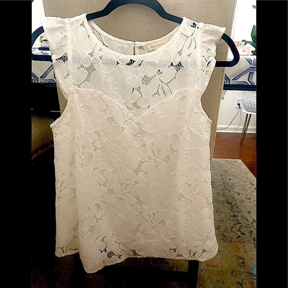 White Eyelet Flutter Sleeve Top